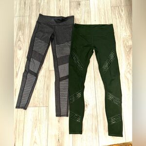 Alo Yoga Gray Moto Leggings and Green Mesh